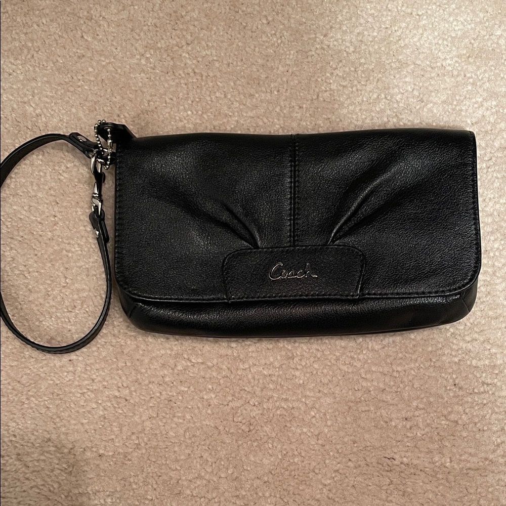 Coach Black Leather Clutch Wristlet